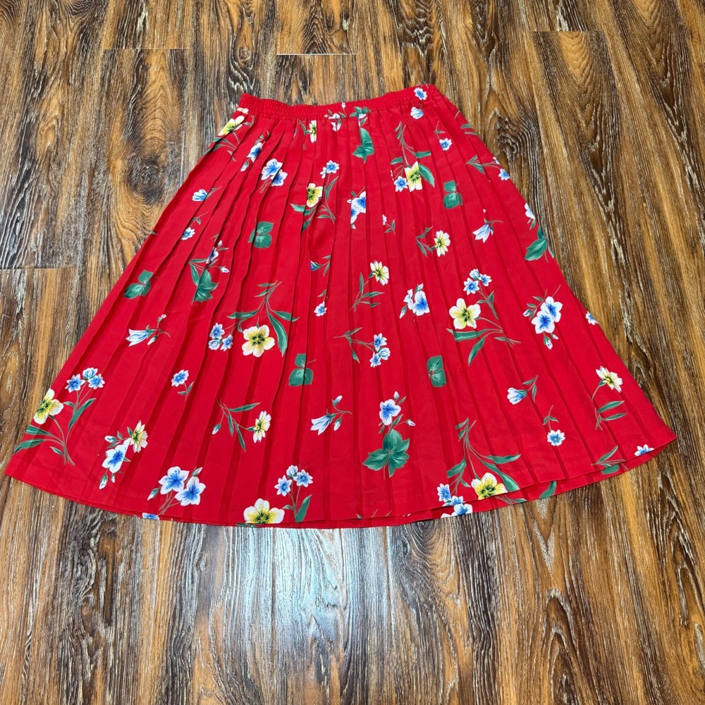 VTG Alfred Dunner Red Floral 2 Pc Set Pleated Skirt Button Down Shirt Size 14 16 - Picture 10 of 10